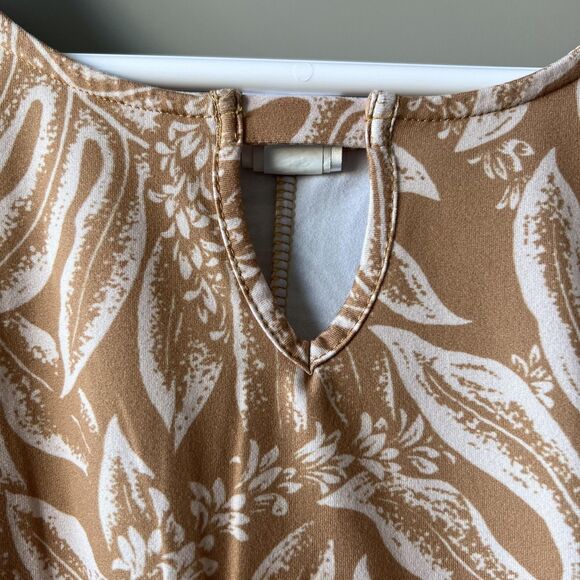 Hula Bay Shirt Womens XL Tan White Tropical Leaf Print Short Sleeve Monsterra - Picture 5 of 10
